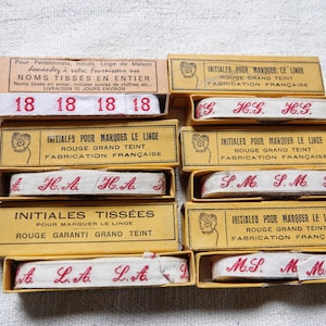 6 scatole di etichette per bucato vintage/Nastro con monogramma per marcare il bucato/Nastro per vestiti francese con iniziali/Nastro con numero 18 per biglietti o lavori manuali