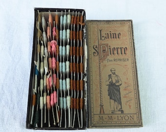 Vintage St Pierre darning wools in original box, assorted colours/Ships PDDP to USA