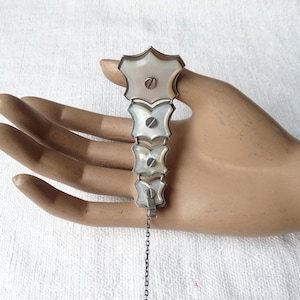 Antique chatelaine clip, silver & shell/C19th French mother of pearl chatelaine hook/Victorian fashion/Articulated silver chatelaine clip