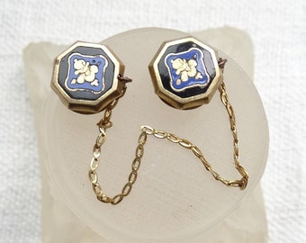 Antique collar stud chain/Collar link/Blue enamel collar studs/Chain link collar studs/Antique costume accessory/Wedding attire accessory