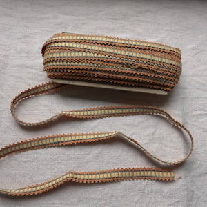 25 Meter Orange, blaue, gelbe, weiße Stoffborte / Vintage französische Posamentenborte / Polsterborte / Lampenschirmfranse