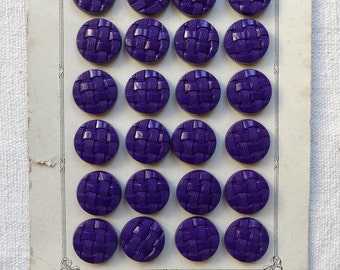 24 vintage purple buttons/French 1950s purple basket weave pattern buttons on card/Round self shank buttons/Costume design/Sewing notions