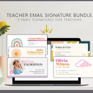 Teacher Email Signature Bundle | Email Signature Templates for Teachers | 5 Email Signature Templates Made in Canva | Canva Email Signatures