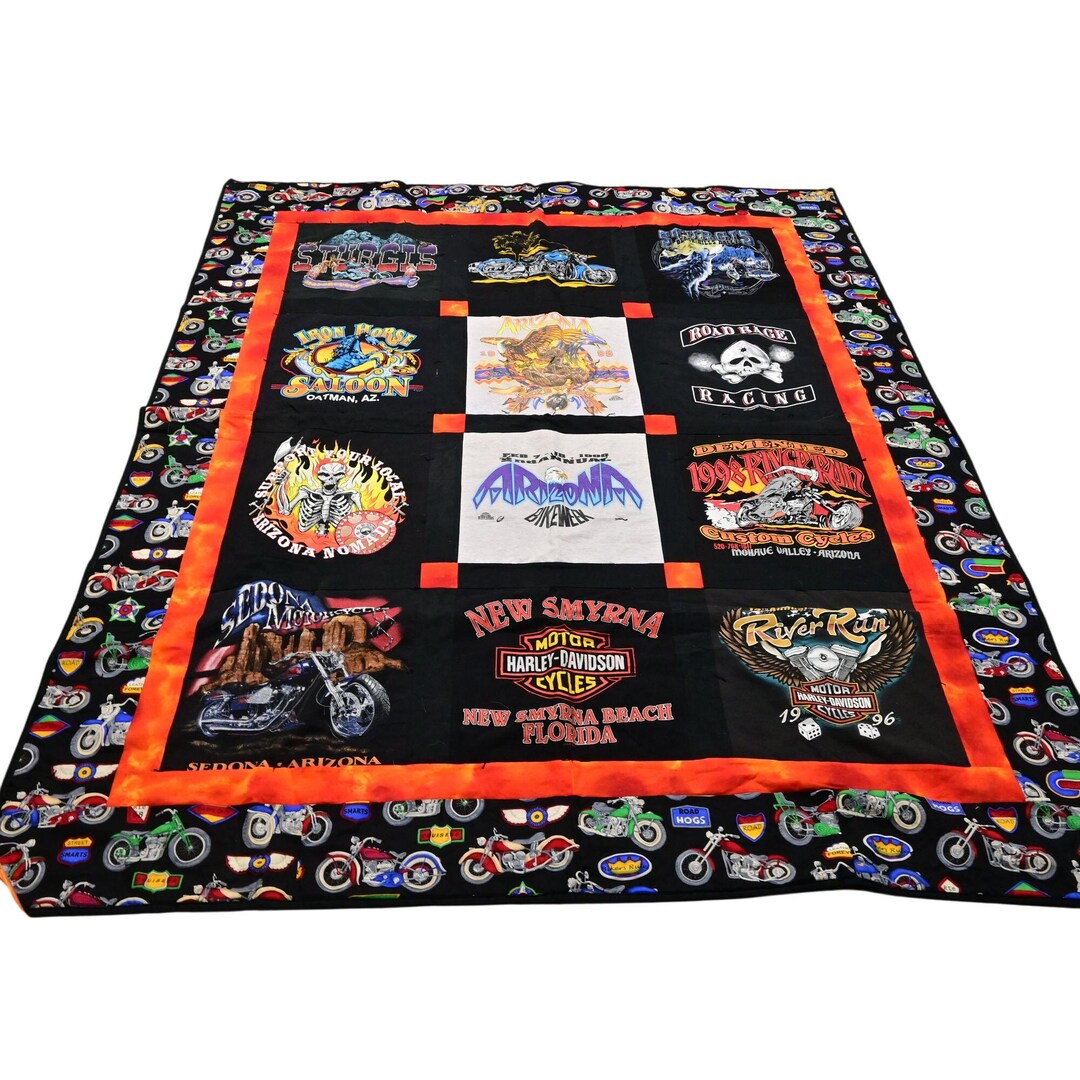 Hand Quilted Harley Davidson & Arizona Bike Week Tee Shirt Blanket
