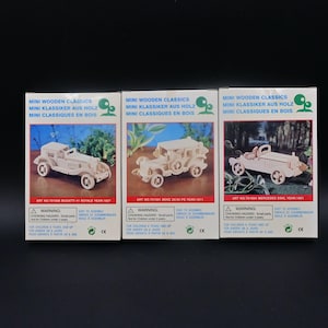 Vintage Mini Wooden Classics Car Model Kit Bugatti, Benz, Mercedes Vintage Lot