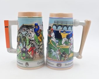 Budweister Sports Series Football & Baseball Vintage Stein Mug Pair