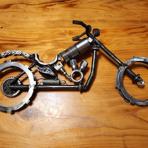 Scrap metal motorcycle sculpture