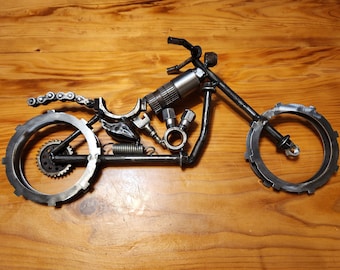 Scrap metal motorcycle sculpture