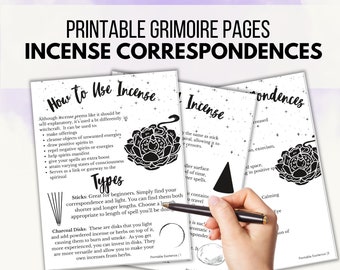 Incense Correspondences, Printable Grimoire Pages | Book of Shadows Pages, Grimoire Pages, Grimoire Binder, Instant Download, BOS Pages