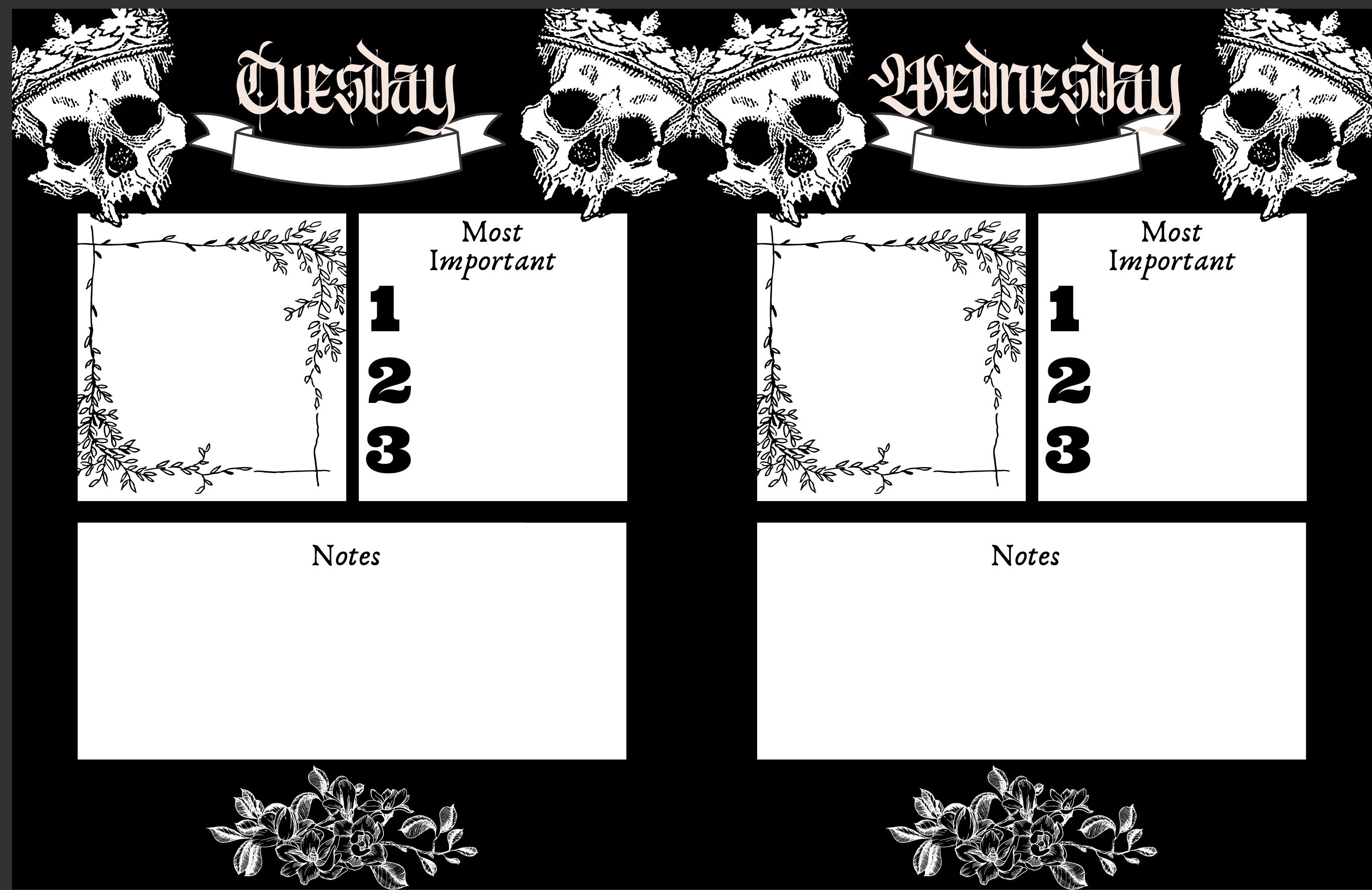 Weekly Planner Printable Goth