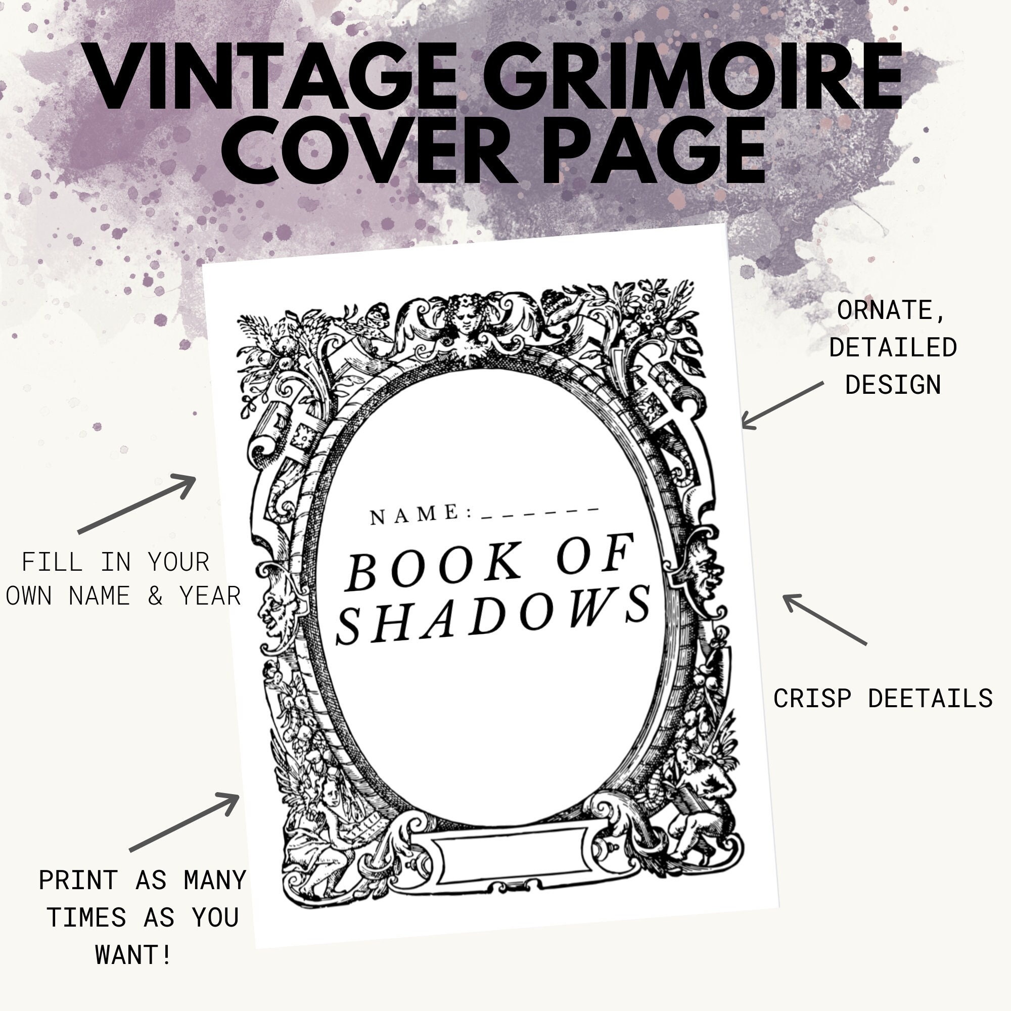 Grimoire Cover Printable | Grimoire Pages, Spellbook, Book of Shadows Pages, Grimoire Journal ...