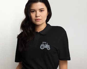 Tractor Embroidered Unisex Pique Polo Shirt Farmer Country Gift