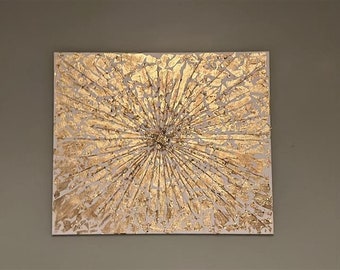 Large Gold leaf canvas abstract wall art, cracked effect, unique artwork, statement art