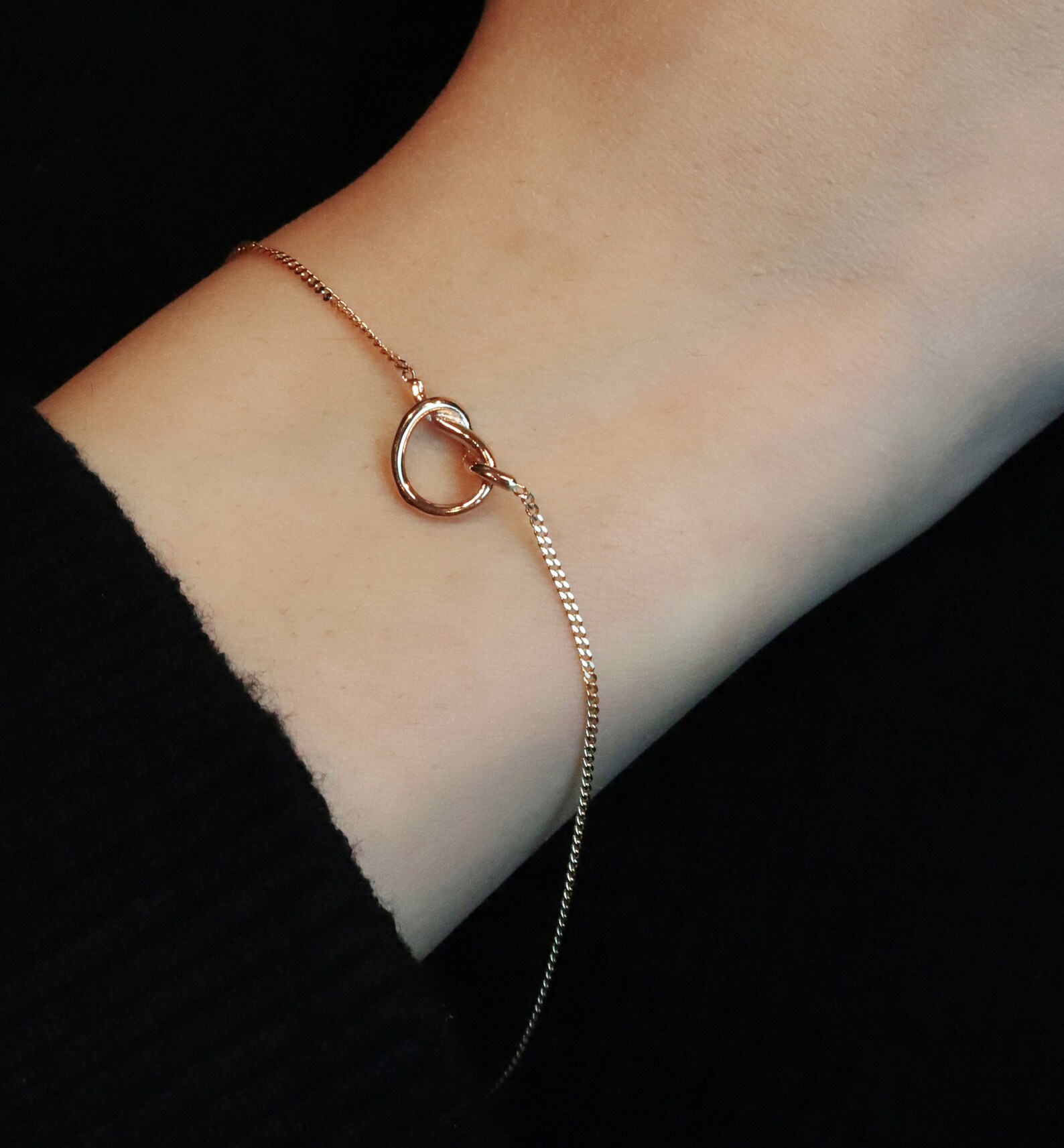 14K Solid Rose Gold Bracelet/love Knot Bracelet/dainty Gold Etsy