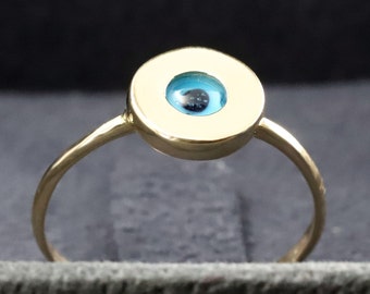 14K Evil Eye Dainty Gold Ring/Petite Gold Ring/Round Shape Evil Eye Ring/Thin Stacking Ring/Minimal Knuckle Ring