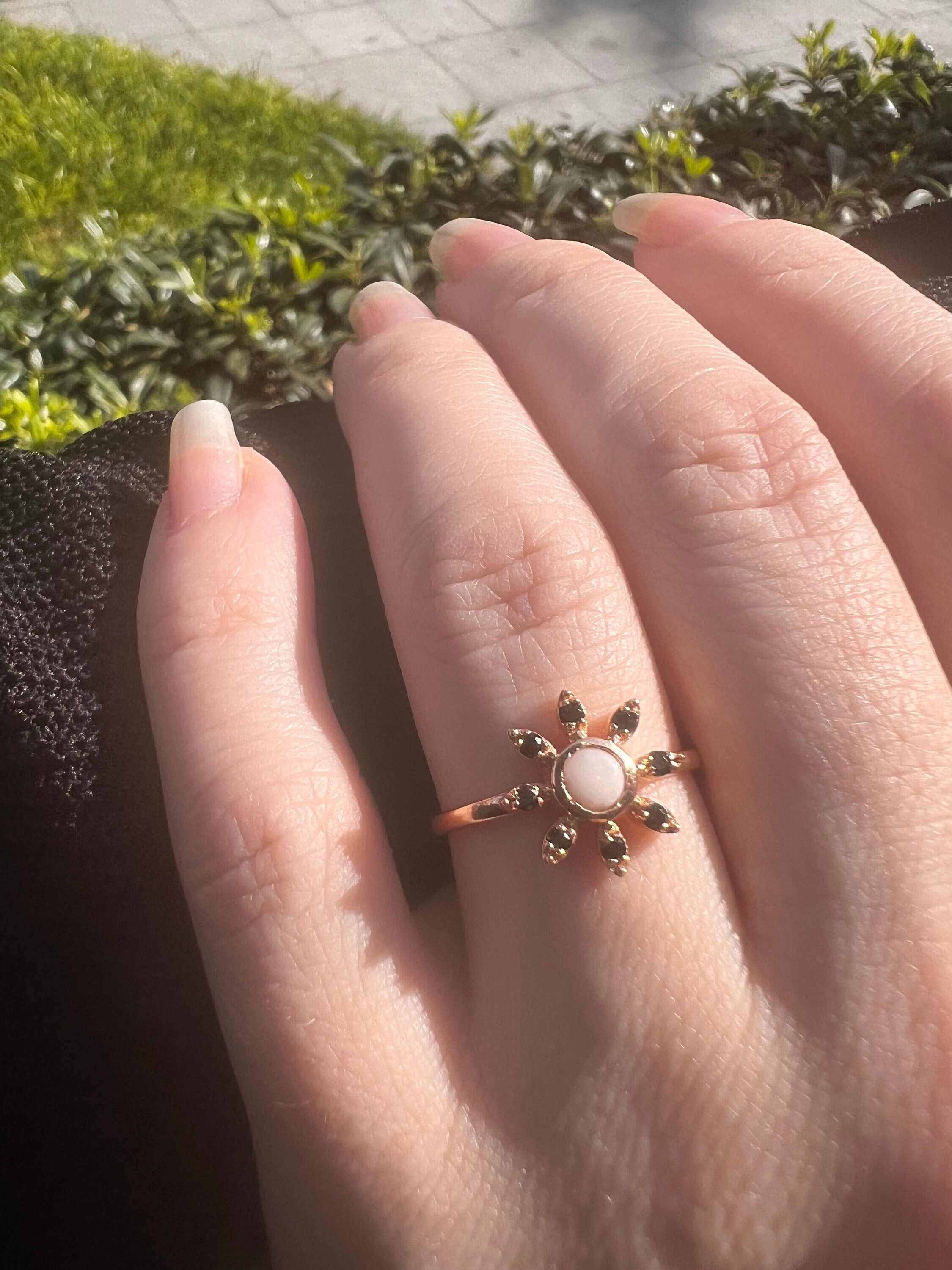 14K Solid Gold Gold Sun Ring Minimalist Snowflake Ring Engagement Gifts ...