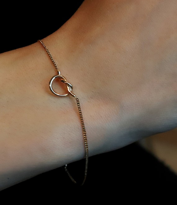 14k Solid Rose Gold Bracelet Love Knot Bracelet Dainty Gold Etsy