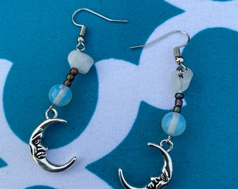 Opal moon earrings