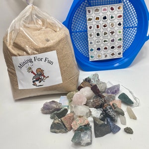 EXTRA LARGE 7 lb Gemstone Mining crystal Kit, Mining Rough Stone Mix, Mineral Gemstone Dig Activity, 7 Lbs with educational ID Chart