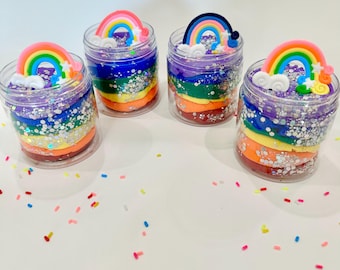 4 fun rainbow play dough jars, play dough sensory kit, party favor, stocking stuffers, Easter basket goodies. Unique gift for kids, class