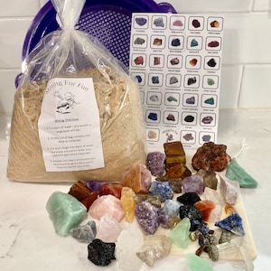 HUGE 7 Lb gemstone mining kit, educational Easter basket filler, Mining Rough Stone Mix, Mineral Gemstone Dig Activity, 7 Lbs w/ ID Chart