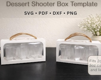 Dessert Shooter Box Template SVG PDF PNG, 2oz-3oz shot glass favor box bakery packaging treat packaging box with holes for handle