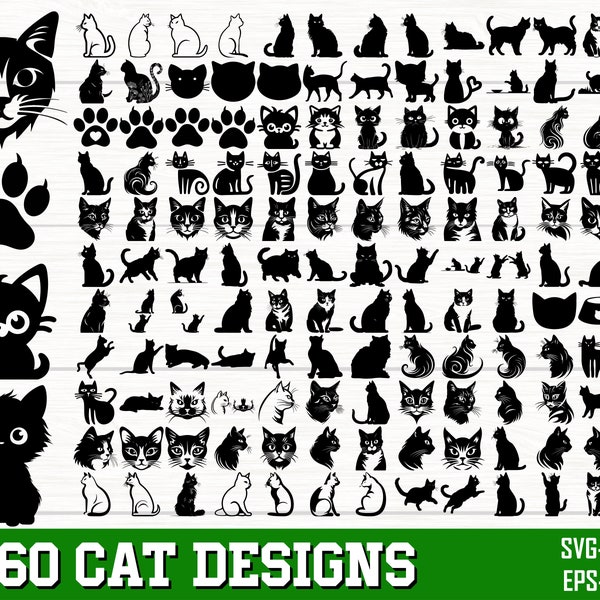 Cat SVG Bundle, Cat PNG Bundle, Cat Clipart, Kitten svg, Cat Silhouette, Cat SVG Cut Files for Cricut, Cat Head Svg, Animal Svg, Cute Cat