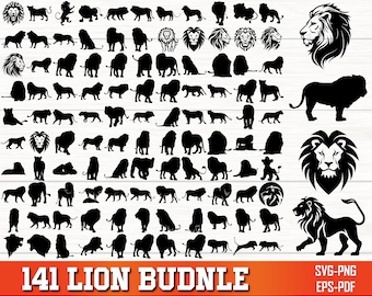 Lion SVG Bundle, Lion PNG Bundle, Lion Clipart, Lion Silhouette, Lion Head Svg, Lion King svg, Lion face svg, Lion SVG Cut Files for Cricut