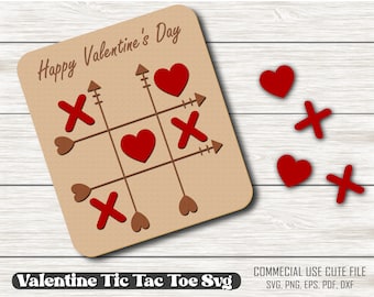 Valentine Tic Tac Toe SVG File, Valentine Game File SVG, Tic Tac Toe SVG, Glowforge Laser Template, Board Game Svg, Valentines Day Svg