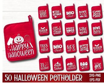 Halloween Pot Holder Svg Bundle, Halloween Svg, Potholder svg, Oven Mitt SVG, Kitchen SVG, Baking Svg, Funny Kitchen Quotes, Cut File Cricut