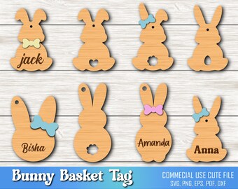 Bunny Basket Tag svg, Easter Basket Tags SVG, Easter Tags svg, Easter Laser Cut File, Basket Name Tag svg, Easter Hanger Ornaments