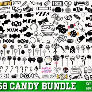 Pacchetto SVG di caramelle, Pacchetto PNG di caramelle, Clipart di caramelle, Dolce in formato SVG, Silhouette di caramelle, File di taglio SVG di caramelle per Cricut, Candy Cane Svg, Lollipop Svg