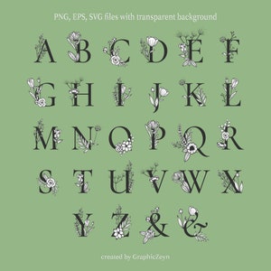 Rose Floral Alphabet SVG PNG, Flower Monogram Frame Alphabet, Floral Letters SVG, Flower Letters, Monogram Name Svg, Cut File for Cricut