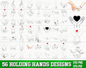 Holding Hands SVG Bundle, Holding Hands PNG Bundle, Holding Hands Clipart, Holding Hands Silhouette, Couple Hands SVG Cut Files for Cricut