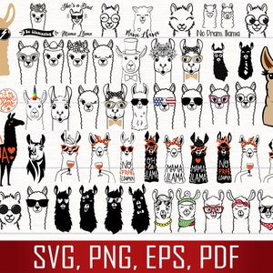 Bundle Lama SVG, Clipart Lama, Silhouette de Lama, Lama aviateur lunettes de soleil SVG, Svg de Lama, alpaga Svg, Svg de Lama drôle, Svg de tête de Lama