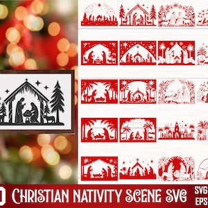 Pakiet SVG Sceny Bożonarodzeniowej, Clipart Sceny Bożonarodzeniowej, Plik Cięcia Sceny Bożonarodzeniowej, Scena Żłóbka Dzieciątka Jezus Chrystus, Ozdoba Świętej Nocy