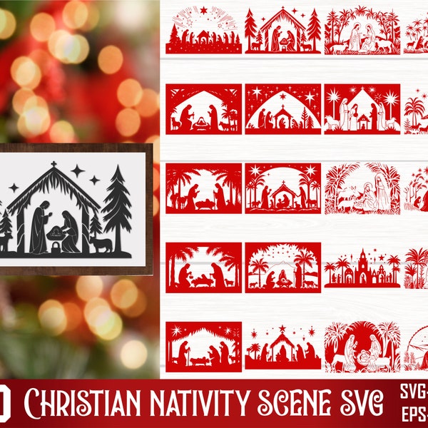 Christmas Nativity Scene SVG Bundle, Nativity Scene Clipart, Nativity Scene Cut File, Baby Jesus Christ Manger Scene, Holy Night Ornament