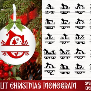 Weihnachtskugel geschnittene Dateien, Weihnachts-Split-Alphabet SVG, Weihnachtsmonogramm-Svg, Weihnachtssvg-Schnittdateien, Weihnachtsverzierungen-Svg