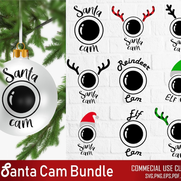 Santa Cam SVG Bundle, Elf Cam Svg, Reindeer Cam SVG, Santa Cam Ornament with Santa Hat SVG, Christmas Cam, Santa Png, Santa Cam Letter, Svg