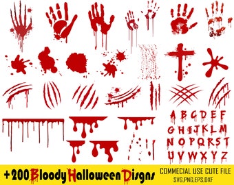 Blood Drips svg, Blood png, Bloody Font svg, Claw svg, Blood splatter svg, Bloody Hand svg, Bloody Claw Marks png, Halloween svg Bundle, Eps
