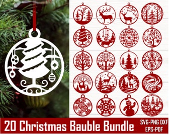 Kerstbal SVG bundel, ronde kerst ornament SVG Cricut, kerst teken SVG, kerst Glowforge, kerst laser gesneden, boom kerstbal