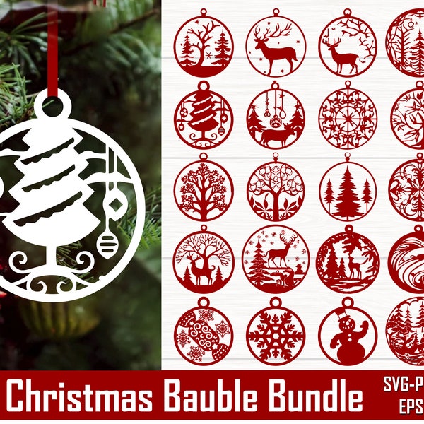 Weihnachtskugel SVG Bundle, runde Weihnachtsverzierung SVG Cricut, Weihnachtsschild svg, Weihnachten Glowforge, Weihnachten Laser Cut, Baumkugel