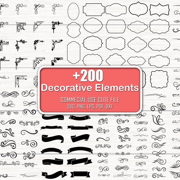200+ Decorative Elements SVG Vol2, Ornaments svg, Flourishes SVG, Swirls SVG, Text Divider Svg, Dividers Borders Svg, Text decoration svg