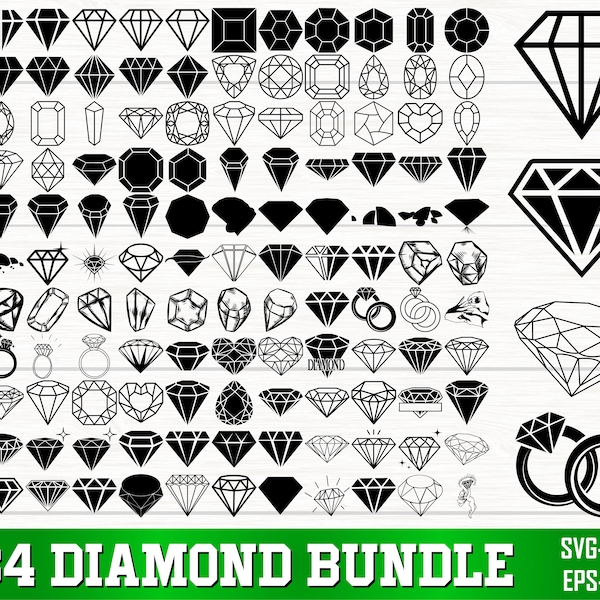 Diamond SVG Bundle, Diamond PNG Bundle, Diamond Clipart, Diamond Silhouette, Diamond SVG Cut Files for Cricut, Wedding Ring Svg, Crystal Svg