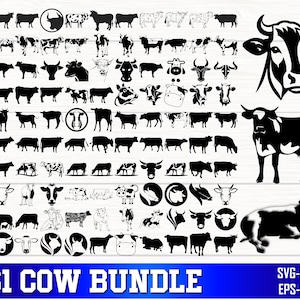 Vache SVG Bundle, bundle PNG vache, Clipart vache, vache Silhouette Svg, Svg tête de vache, svg Animal de ferme, vache fille Svg, vache couper des fichiers pour Cricut