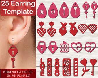 Valentine Earrings SVG, Hearts SVG, Earrings Heart, Faux Leather Earrings SVG, Glowforge Svg, Cricut Leather Earrings, Earring Cut file