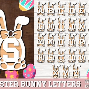 Lettera con orecchio di coniglio SVG, SVG di Pasqua Glowforge, Etichetta con lettera monogramma di coniglio di Pasqua, Alfabeto con orecchio di coniglio, Iniziale di coniglio SVG, Orecchie di coniglio SVG