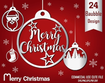 Kerstbal SVG bundel, kerstbal ornament SVG Cricut, kerst teken SVG, kerst Glowforge laser gesneden SVG, Santa SVG