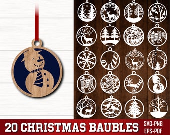 20 Kerstbal SVG Bundel, Ronde Kerst Ornament SVG Cricut, Kerstbord SVG, Kerst Glowforge, Kerstboom Laser Cut, Dxf