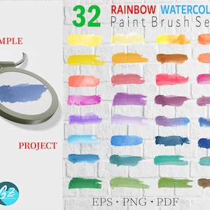 32 Rainbow Watercolor Paint Brush Stroke, Colorful Paint Brush Set, Brush Stroke Clipart, Brush Stroke Vector, Keychain, Gift